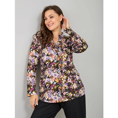 Блуза Алтекс, размер 52, коричневый, фиолетовый женская блузка в стиле харадзюку летняя повседневная рубашка большого размера с принтом монограмм коротким рукавом отложным воротником