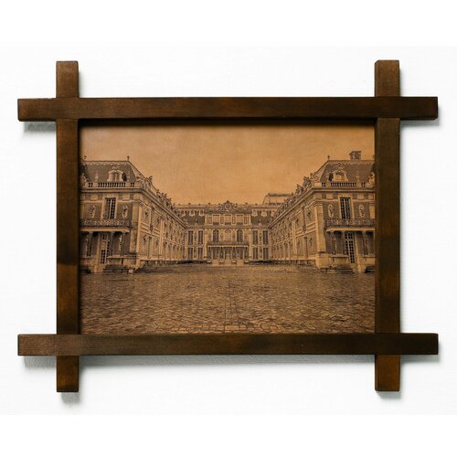 Картина Версальский дворец, Франция, гравировка на натуральной коже, интерьерная для украшения и декора на стену в деревянной раме, подарок, BoomGift