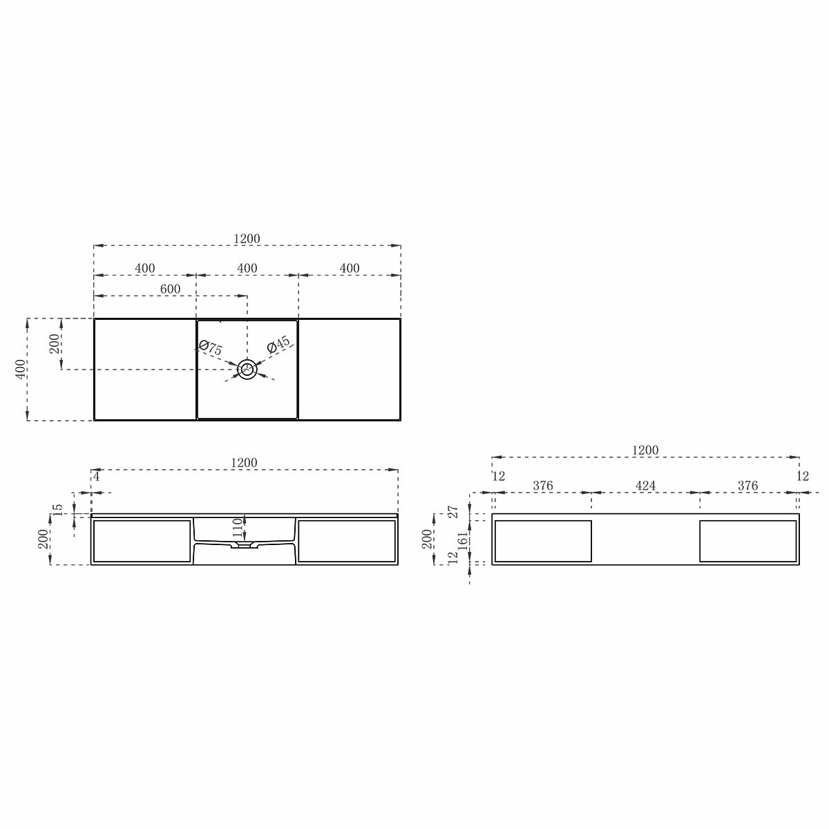 Раковина из искусственного камня Vincea VWB-6S212MW, 1200*400*200, подвесная, цвет белый матовый - фотография № 10