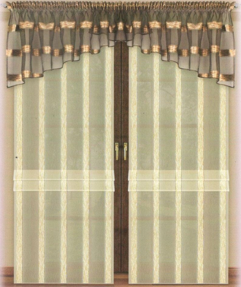 фото Занавсека-панель с ламбрикеном, венге/бежевый, органза