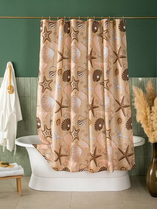 Занавеска (штора) Shеll для ванной комнаты тканевая 180х180 (шхв)см, цвет бежевый