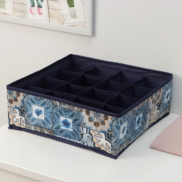 Органайзер для хранения белья "Мозаика", 16 отделений, 32x32x12 см, цвет синий