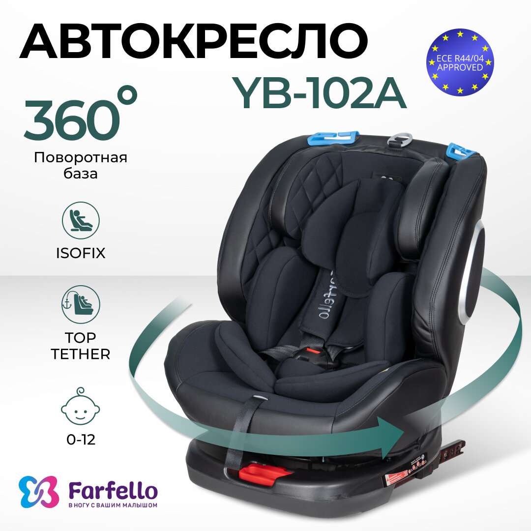 Автокресло детское ISOFIX Farfello YB102A, от 0 до 12 лет, от 0 до 36 кг, экокожа, в комплекте анатомический вкладыш