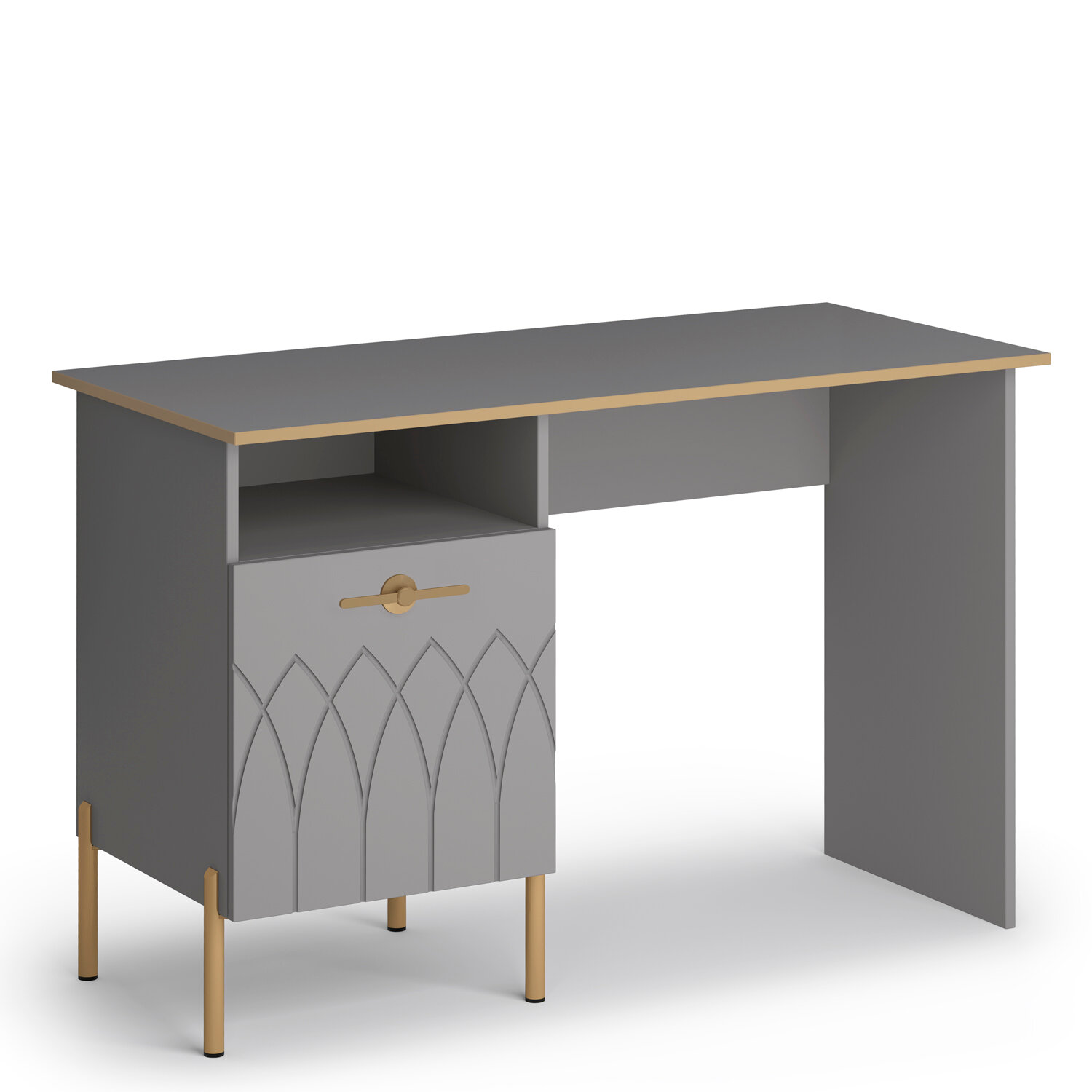 "Капри 2" - письменный стол с тумбой 80 х 122 х 552 серый золотистый Кураж