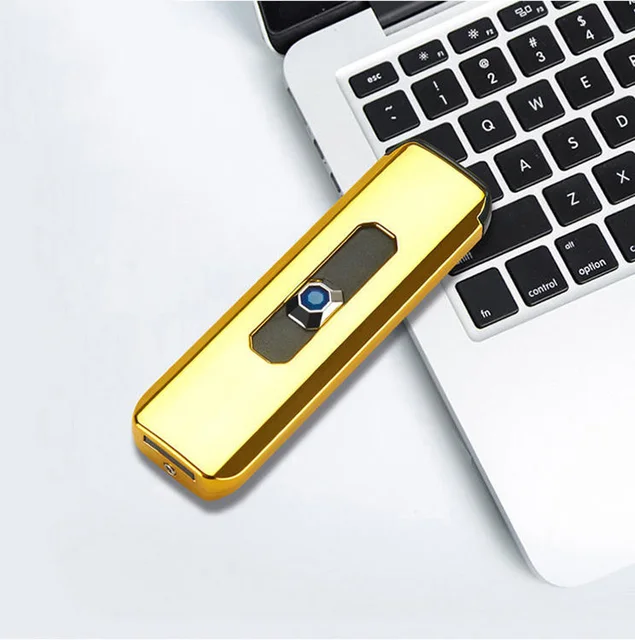 Электронная зажигалка-прикуриватель USB цвет Золотой - фотография № 1