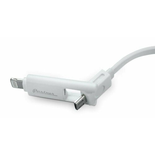 Кабель USB 2.0 - microUSB/Apple 8pin, 2-в-1, 1м, 2.1A, плоский, белый