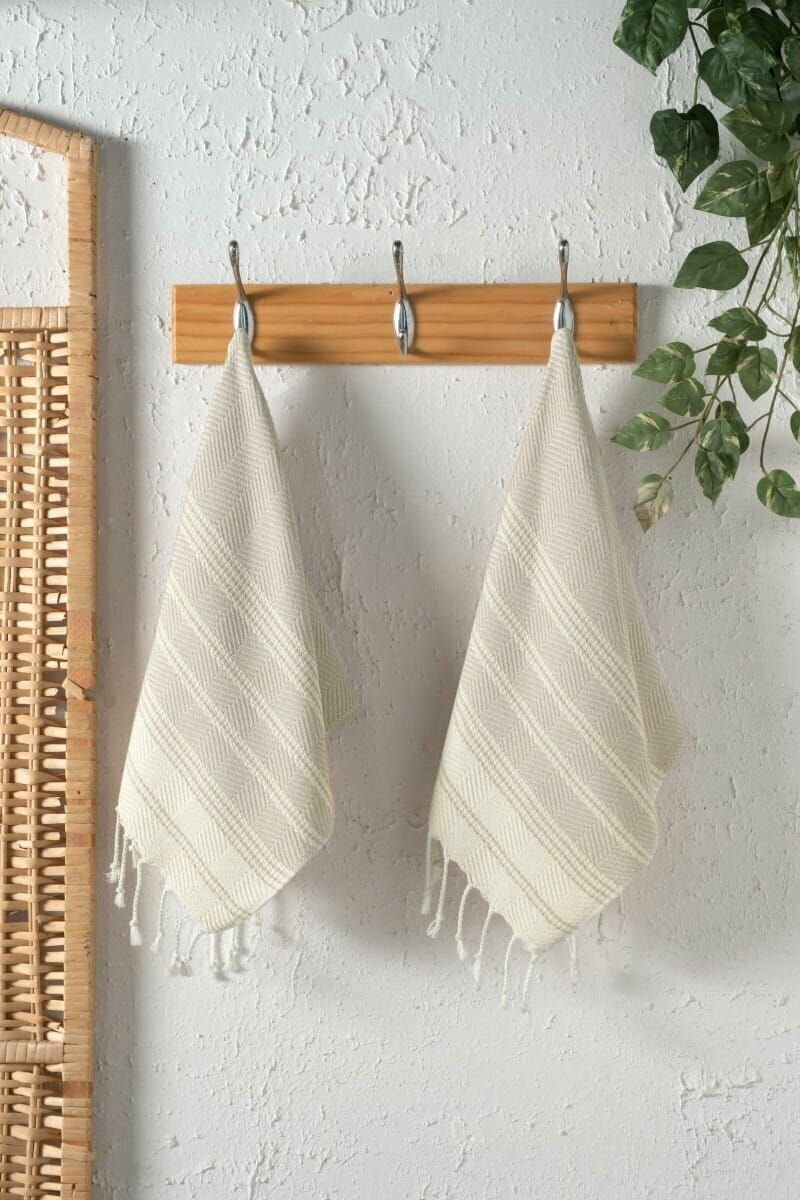 фото Набор полотенeц Arya с Бахромой 38x68 2 Пр. Zigzag Бежевый