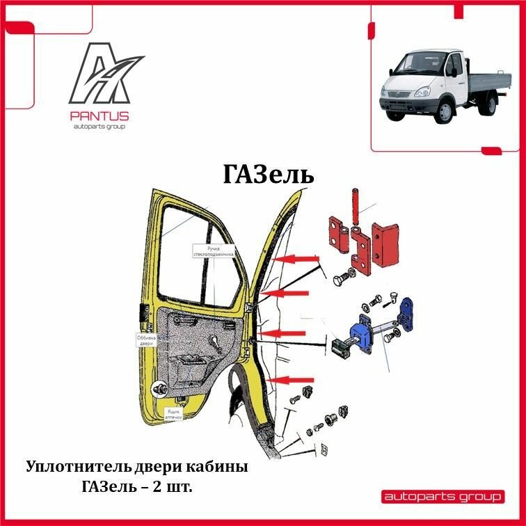 Уплотнитель проема передней двери (кабины) ГАЗ 3302, 3221, 2217, 2705 (2 шт.) / УралЭластоТехника — фото 1