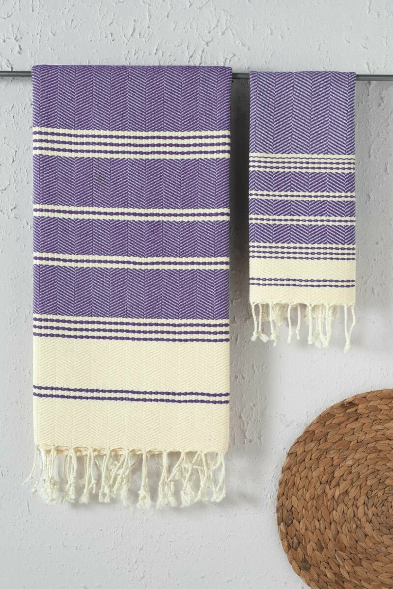 Набор полотенeц Arya с Бахромой 38x68 2 Пр. Zigzag Светло-Пурпурный - фотография № 4