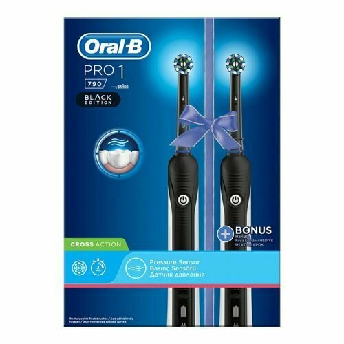 Зубные щетки Oral-B Pro 1 790 Black Edition Cross Action Set электрическая средней жесткости черная 2 шт 1497000₽