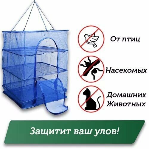 Подвесная/складная сетка сушилка для рыбы, овощей и фруктов 40x40x70 см — фото 1