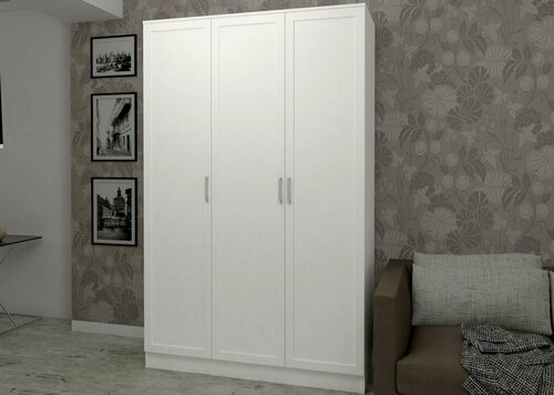 Изображение товара Шкаф распашной для одежды МногоМеб Стайл-3 3-дверный 130х55x220 белый, рамка квадро МДФ