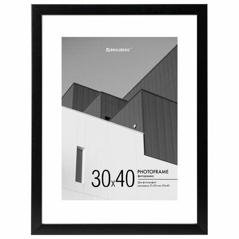 фото Рамка 30х40 см с паспарту 21х30 см небьющаяся, багет 20 мм, пластик, BRAUBERG "New Age", черная, 391277