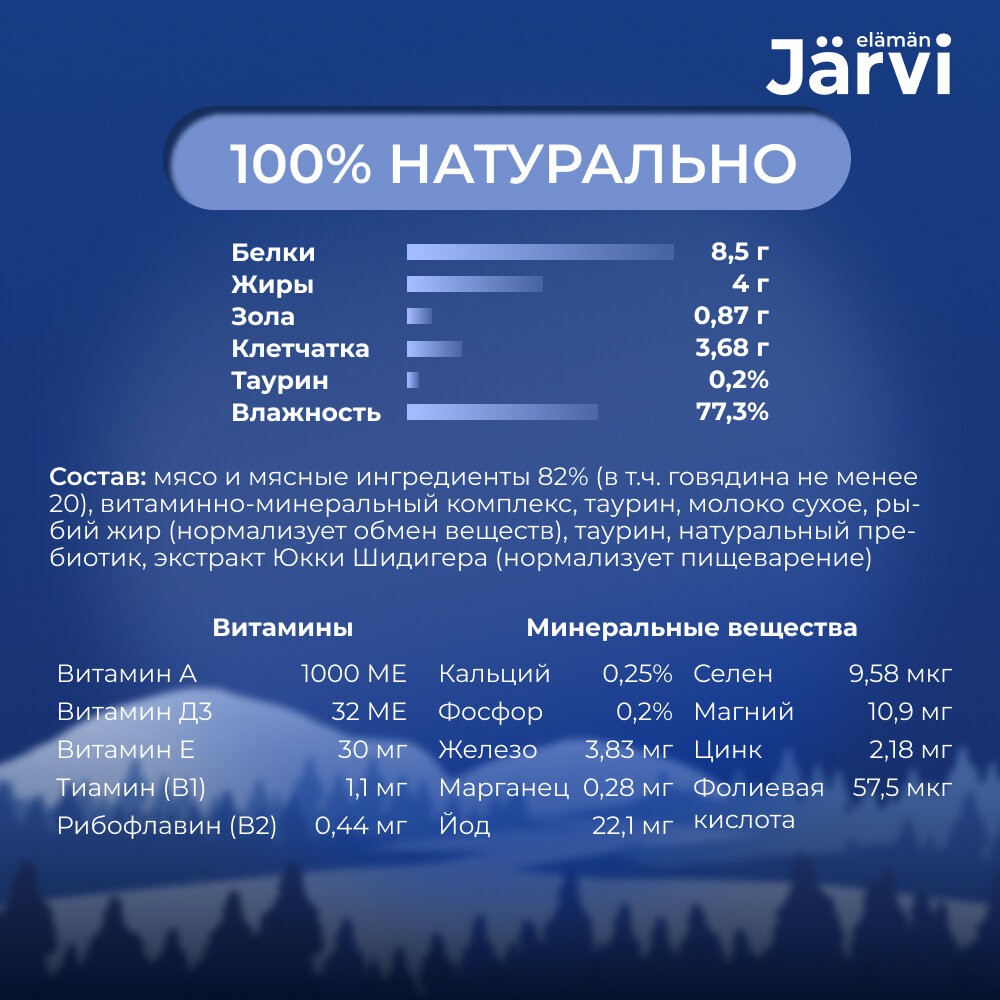 Jarvi мясной паштет с телятиной для котят 100 г. упаковка 14 шт - фотография № 7