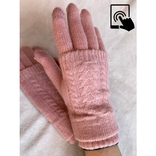 фото Перчатки kim lin, демисезон/зима, шерсть, утепленные, сенсорные, вязаные, размер 7, розовый