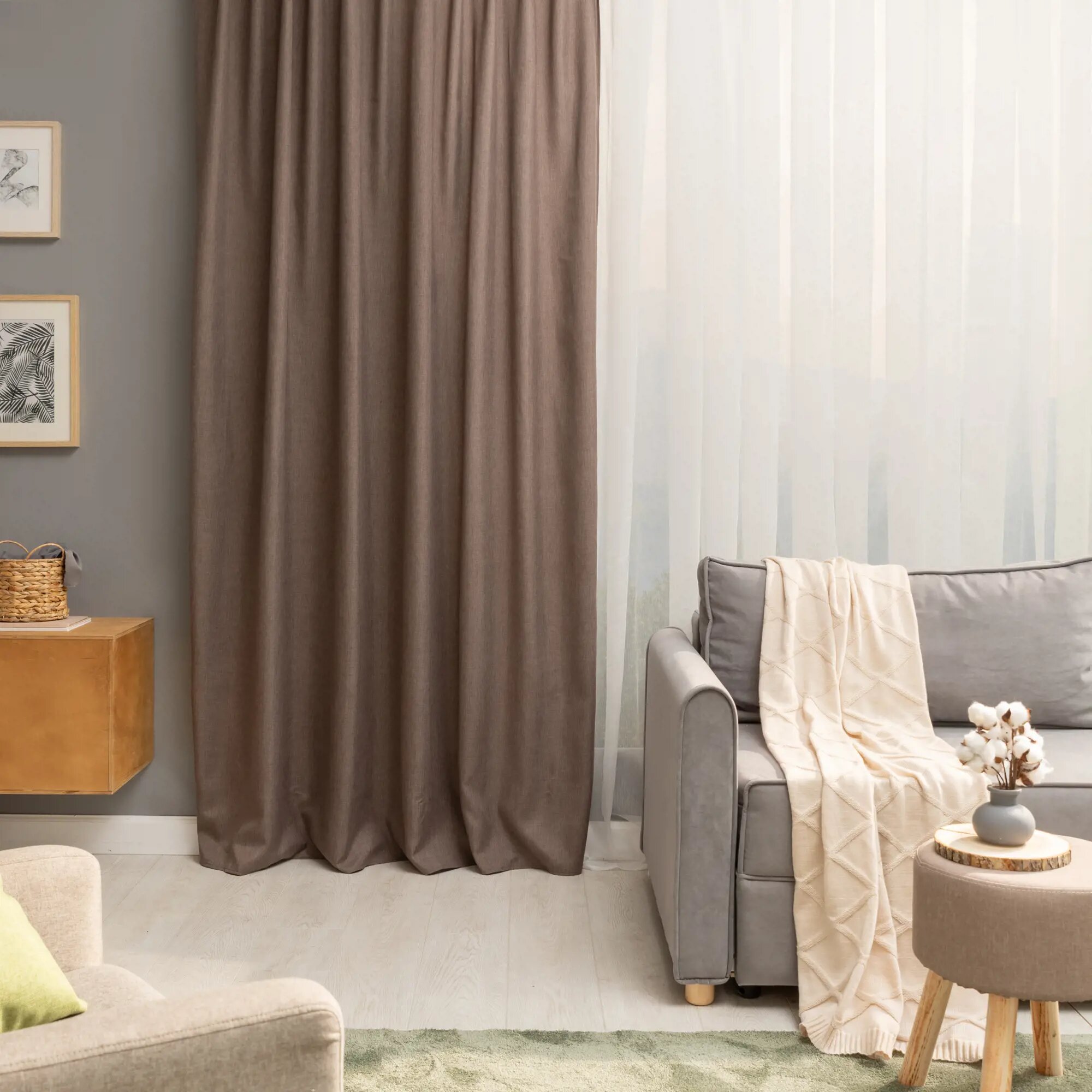 фото Штора на ленте со скрытыми петлями Inspire Looks 200х260 см цвет серо-коричневый