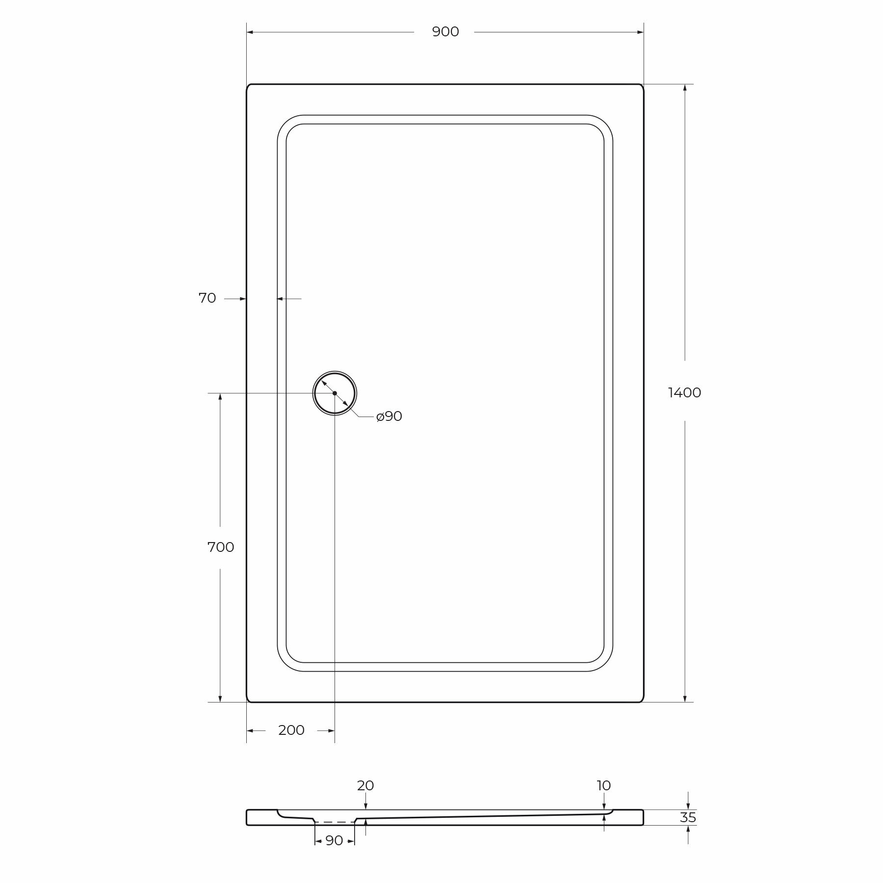 Душевой поддон Cezares TRAY-M-AH-140/90-35-W