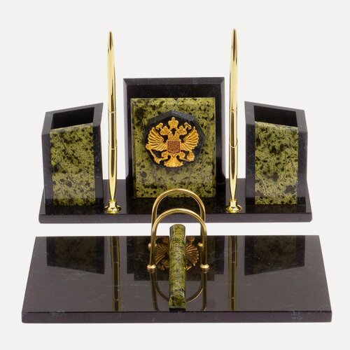 Изображение товара Письменный набор "Канцелярский" с гербом камень змеевик 124051