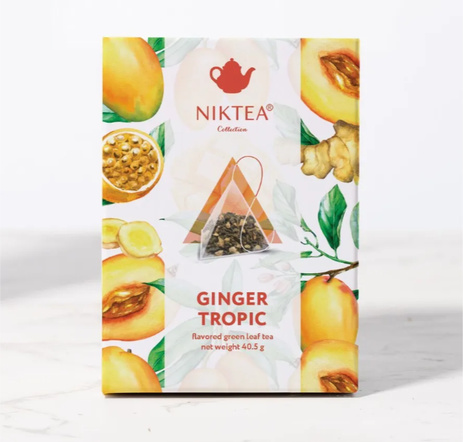 Чай в пирамидках зеленый NIKTEA Имбирный Тропик, ароматизированный, 15 шт