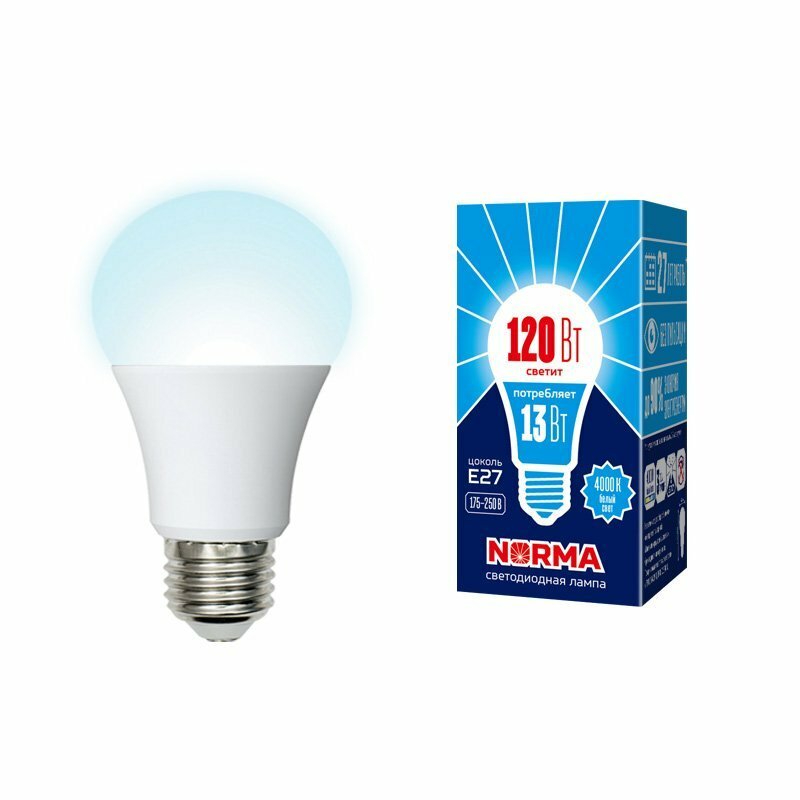 Светодиодная лампа шар A60 Белый дневной 13W UL-00004023 LED-A60-13W/NW/E27/FR/NR Norma Volpe