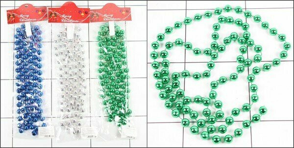 Бусы на елку новогодние d-1,3 см, 1,8 м 3 вида в пакете