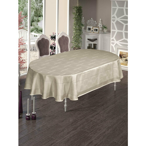 Скатерть овальная с жаккардом 11975 Yildiz капучино Doco (капучино), Овальная скатерть 160x220