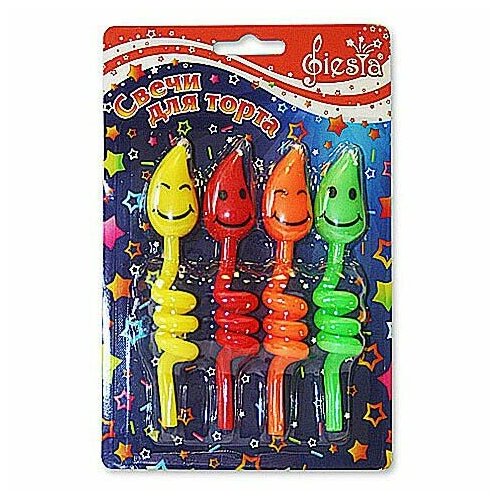 Свеча для торта Спиральки Смайлики 11 см 4 шт 488₽