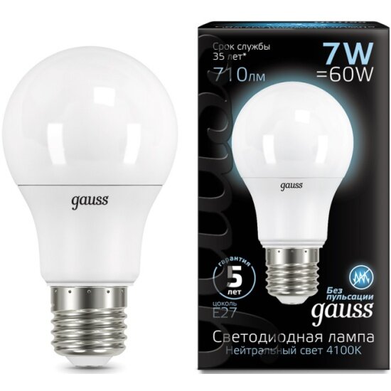 Светодиодная лампа Gauss LED A60 E27 7W 710lm 4100K (упаковка 10 шт)