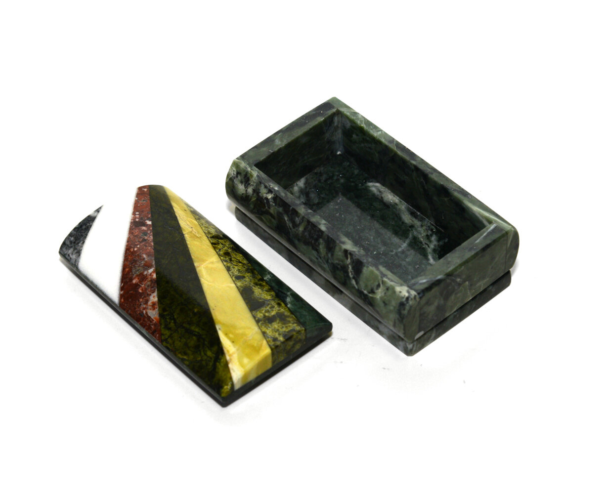 фото Шкатулка из змеевика с комбинированной крышкой 10,5х6х6 см