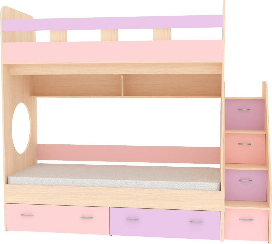 Двухъярусная кровать Юниор 1 90x200 Дуб Молочный Ирис Розовый