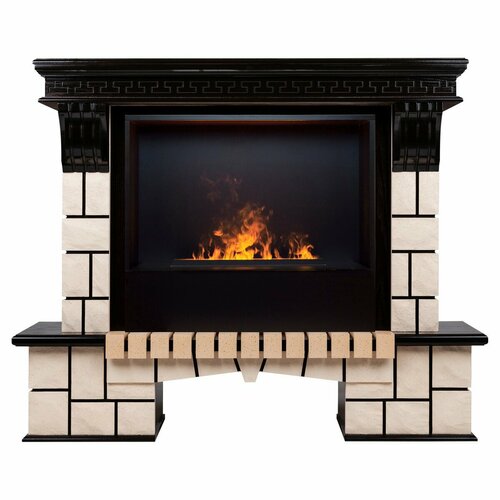 Электрокамин Real-Flame Stone 26 AO с очагом 3D Cassette 630 Black Panel электрокамин с широким очагом 3d real flame corsica lux 26 ao ao 255 с очагом 3d helios 26