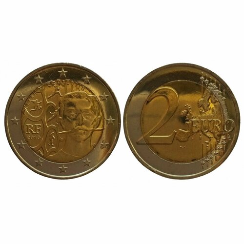 Франция 2 евро 2013 год UNC KM# 2102 150 лет со дня рождения Пьера де Кубертена монета франция 2 евро 2016 год 100 лет со дня рождения франсуа миттерана