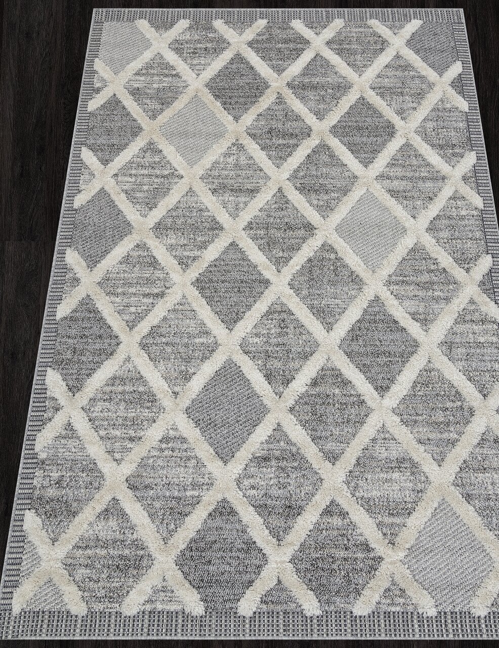 фото Ковер 65628 - Прямоугольник Серый, Современный, Ковер на пол, в гостиную, спальню, в ассортименте, Турция, Бельгия, Турция (76 см. на 150 см.)