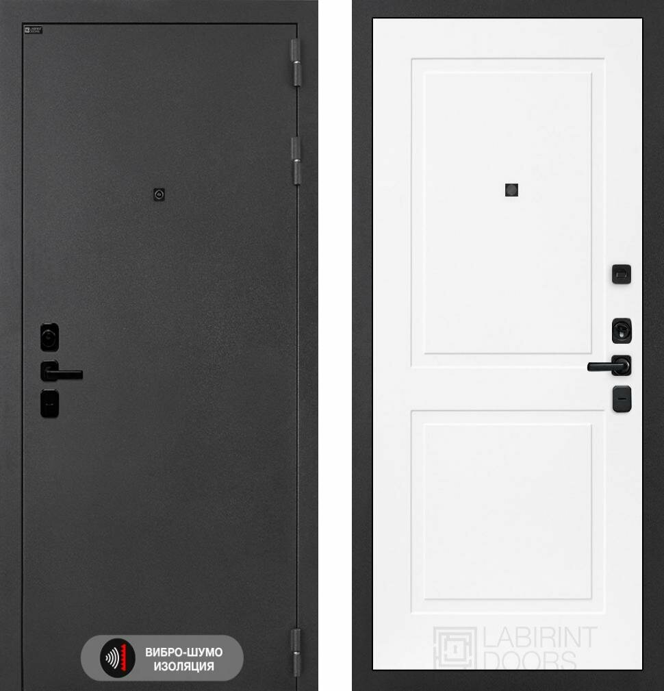 Входная дверь Labirint Acustic 11 "Белый софт" 960x2050, открывание правое