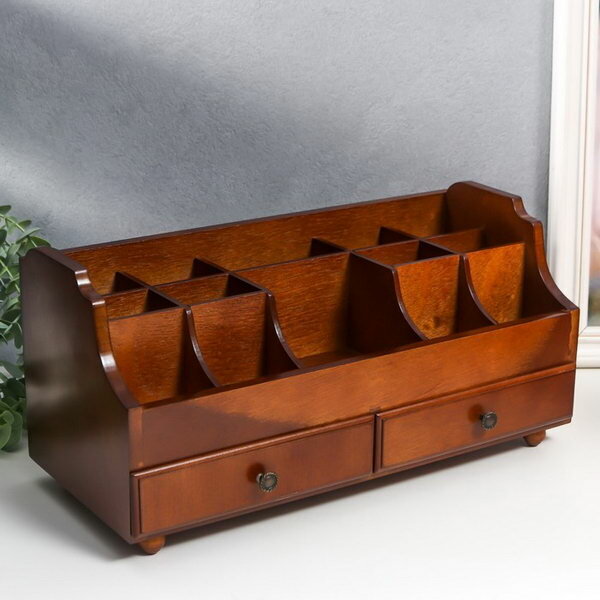 фото Шкатулка дерево для украшений и косметики 2 ящика коричневая 35х16.5х17 см