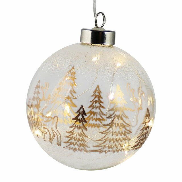 Peha Светящийся елочный шар Ivory Reindeer 10 см, 10 теплых белых LED ламп, на батарейках GF-18065