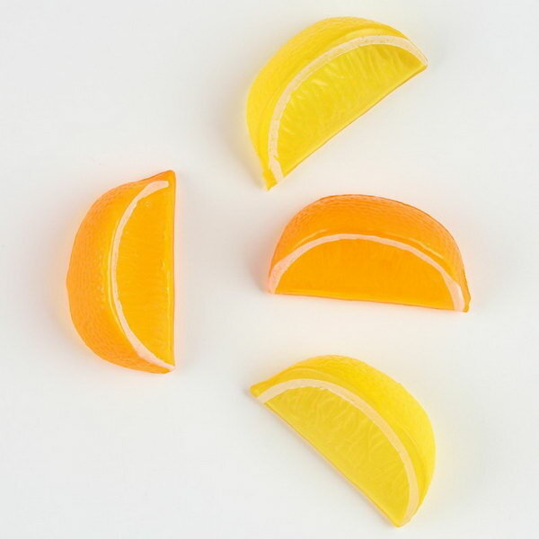 Фигурка для поделок и декора "Дольки апельсин, лимон", набор 4 шт, размер 1 шт. 5 x 2.3 x 3 см