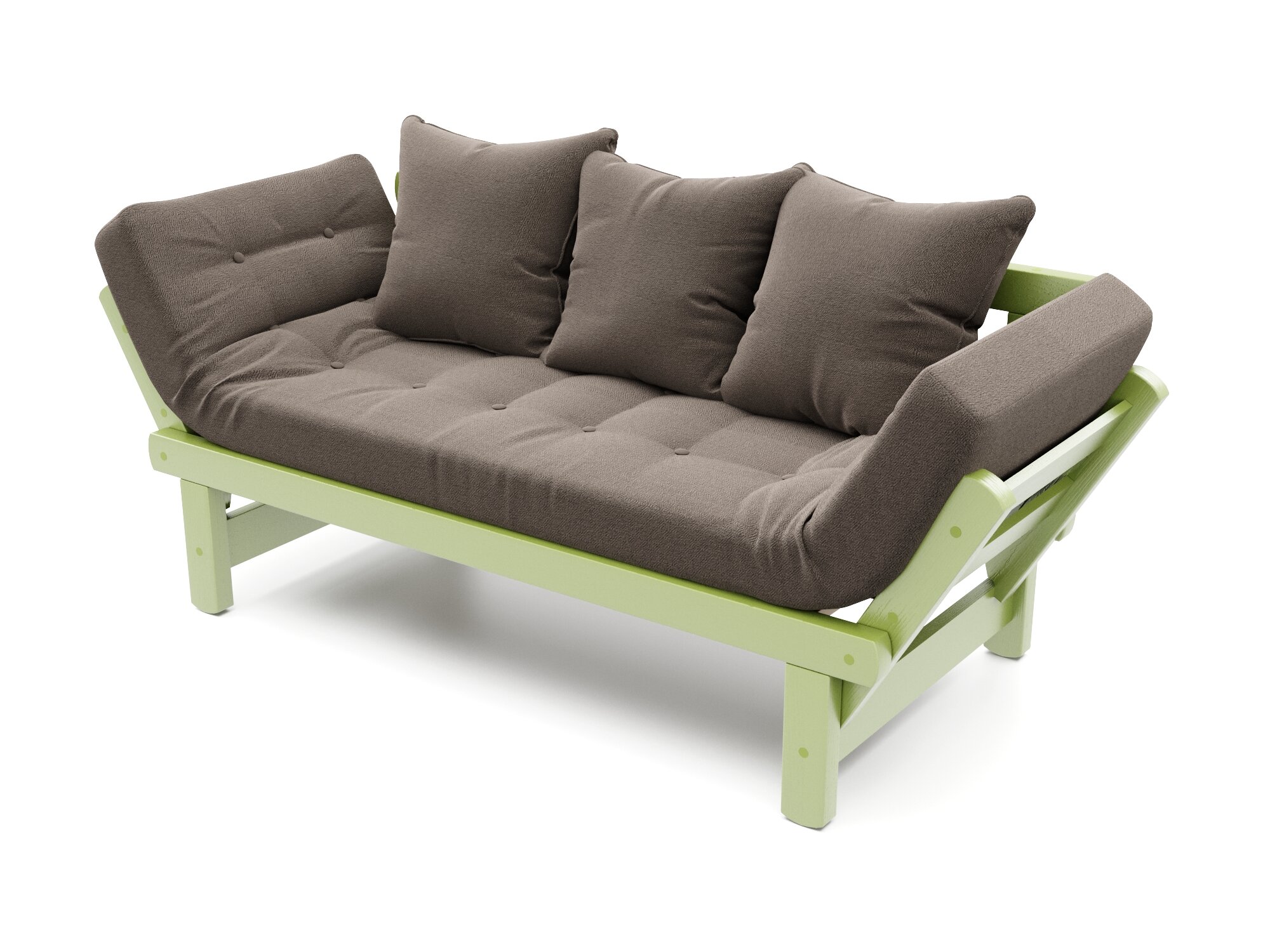 Садовый диван Soft Element Эльф-С, коричневый-зеленый, массив дерева, раскладной, с подушками, рогожка, на террасу, на веранду, для дачи, для бани