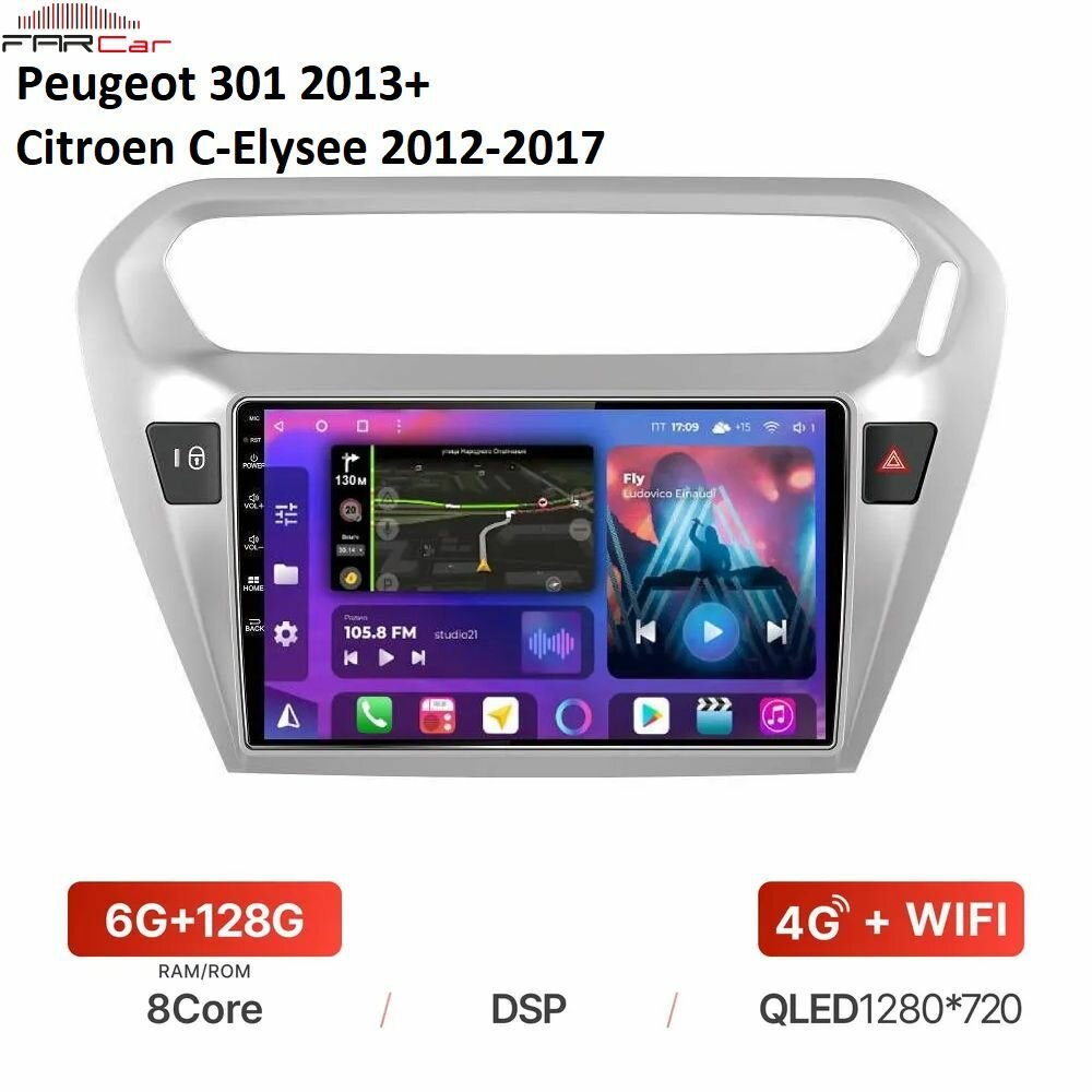 Автомагнитола FarCar для Peugeot 301 2013+ и Citroen C-Elysee 2012-2017 на Android 12