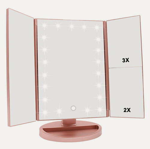 Изображение товара Зеркало косметическое с LED подсветкой, нежно-розовый цвет, USB зарядка