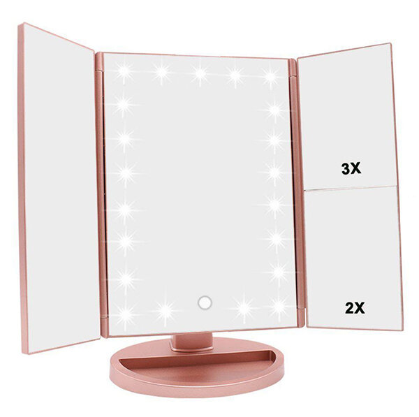 Зеркало косметическое с LED подсветкой, нежно-розовый цвет, USB зарядка