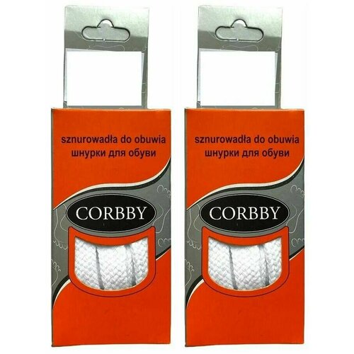 Corbby Шнурки из хлопка плоские, белые, 90 см, 2 уп