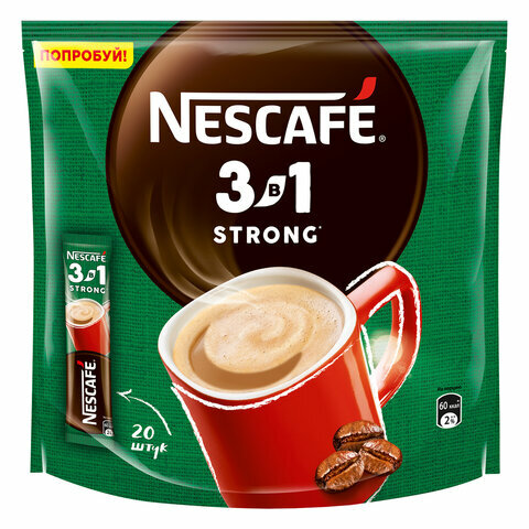 Кофе растворимый NESCAFE "3 в 1 Крепкий", комплект 20 пакетиков по 14.5 г (упаковка 290 г), 12460873 - фотография № 7
