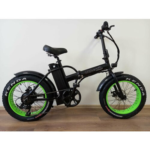 Электрический фэтбайк складной Okkervil OK-32708E черный с зелеными ободами 9099900₽