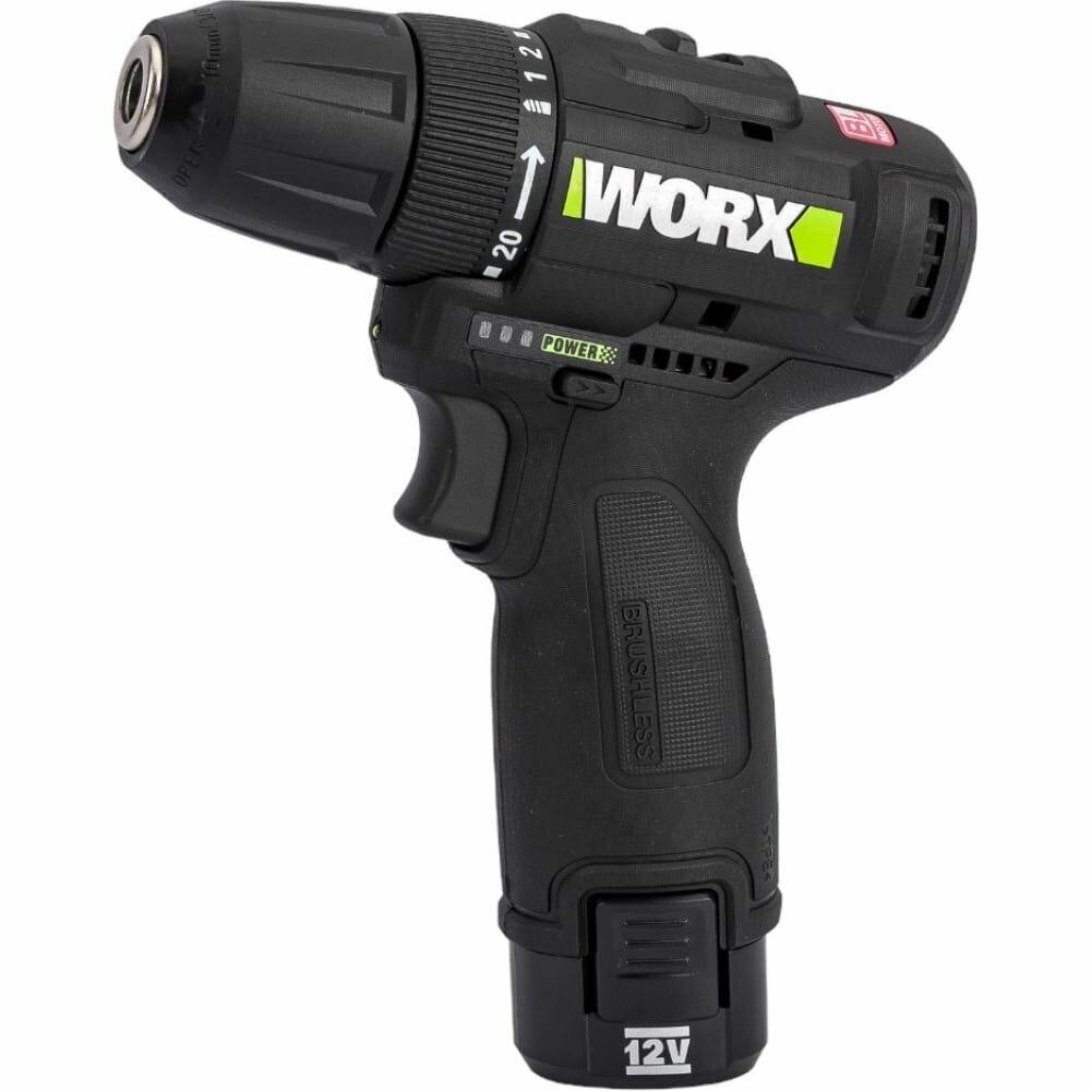 WORX Professional Дрель-шуруповерт аккумуляторный WE210.2, бесщеточный 12В, 38Нм, 2Ач х2, ЗУ 1,5 Ач, кейс WE210.2