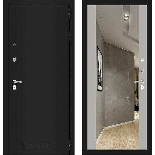 Входная дверь Labirint Classic Шагрень черная с зеркалом Максимум Грей Софт (Серый светлый) 960x2050, открывание правое входная дверь labirint classic шагрень черная с зеркалом максимум белый софт 960x2050 открывание правое
