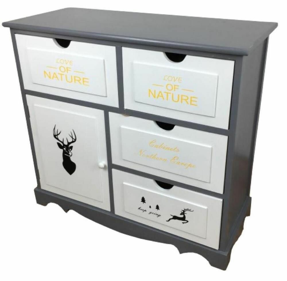 фото Комод с четырьмя ящиками и дверцей ЭкоДизайн HX003 серый/белый