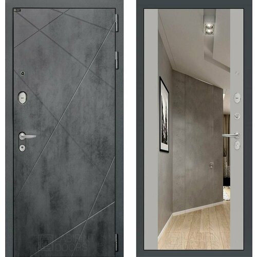 входная металлическая дверь лабиринт нью йорк с зеркалом максимум софт грей Входная дверь Labirint Loft с зеркалом Максимум Грей Софт (Серый светлый) 960x2050, открывание левое