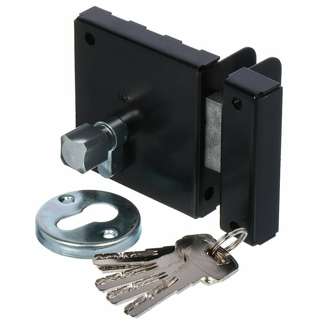 фото Замок накладной Птимаш, ЗН1-1, 14 841, цилиндровый, дверной, черный