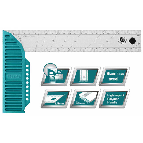 Угольник слесарный 300mm(12), с градусной разметкой, стальной TOTAL